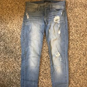 Medium wash Flying Monkey distressed skinny jeans